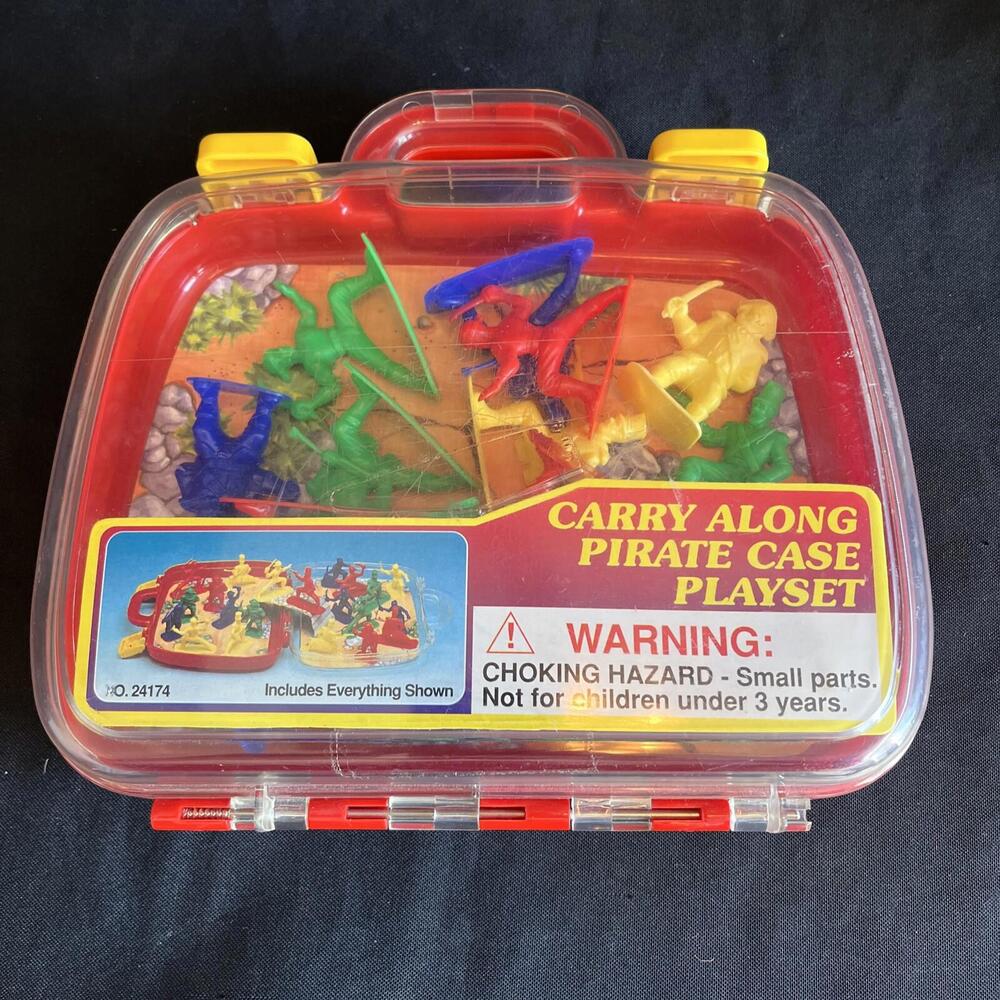 VINTAGE PIRATE PLAYSET CARRY ALONG TRAVEL CASE STORAGE RED BOX NO 24174